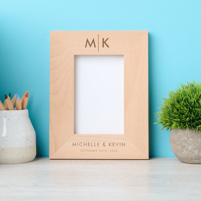 Custom Couple Wedding Modern Monogram Initials Etched Frames (Front)