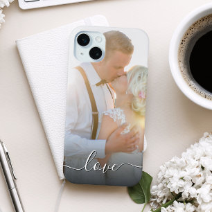 Custom Couple Wedding Photo Love Script iPhone 15 Mini Case