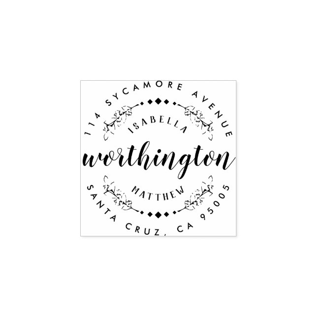 Custom Couple's Last Name Wedding Return Address Rubber Stamp (Imprint)