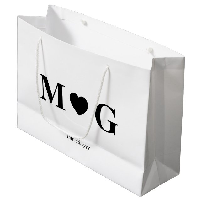 Custom Couples Monogram Large Gift Bag for Gifts (Front Angled)