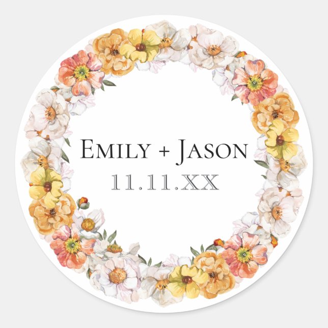 Custom couples name wedding date floral sticker (Front)