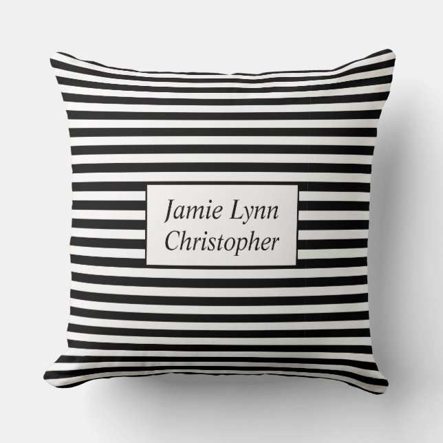 Custom Couples Names Black/White Stripes Throw Pillow (Front)