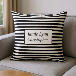 Custom Couples Names Black/White Stripes Throw Pillow