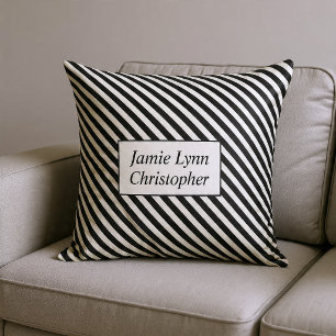 Custom Couples Names Black/White Stripes Throw Pillow