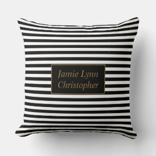 Custom Couples Names Black/White Stripes Throw Pillow