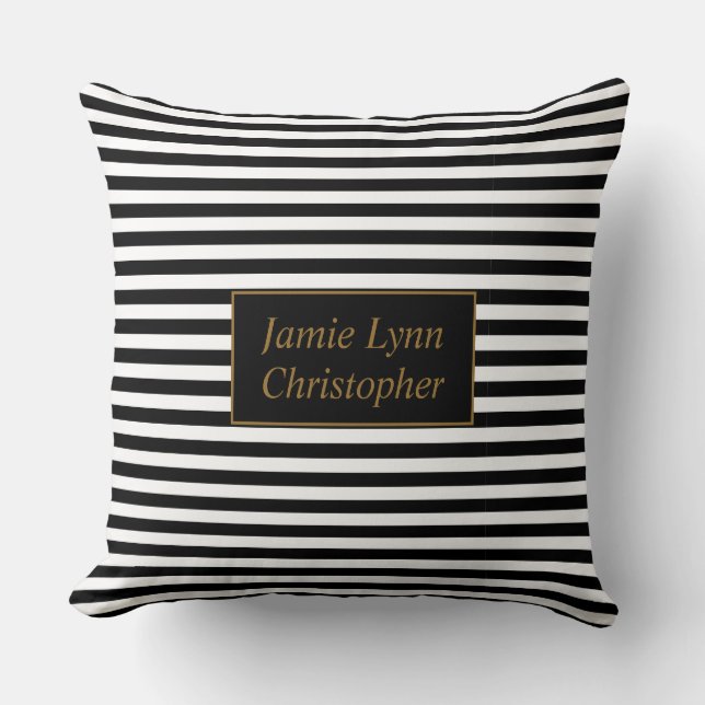 Custom Couples Names Black/White Stripes Throw Pillow (Front)