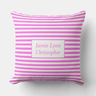 Custom Couples Names Pink/White Stripes Throw Pillow