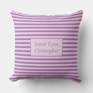 Custom Couples Names Purple Stripes Throw Pillow