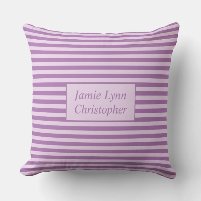 Custom Couples Names Purple Stripes Throw Pillow (Front)