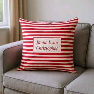 Custom Couples Names Red/White Stripes Throw Pillow