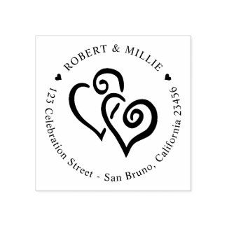 Custom Couples Names Round Return Address Wedding Rubber Stamp