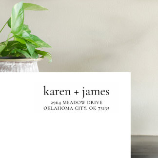 Custom Couple's Names With Plus Return Address Rubber Stamp