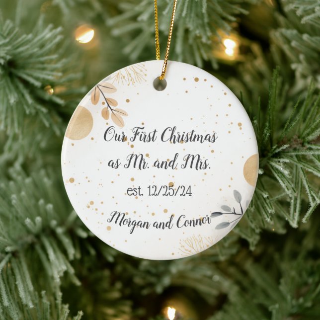 Custom Couples Ornament, Personalized Christmas Ceramic Ornament (Tree)