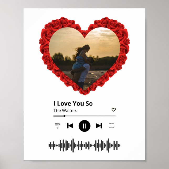 Custom Couples Photo | Heart Shadow Flowers Poster (Front)