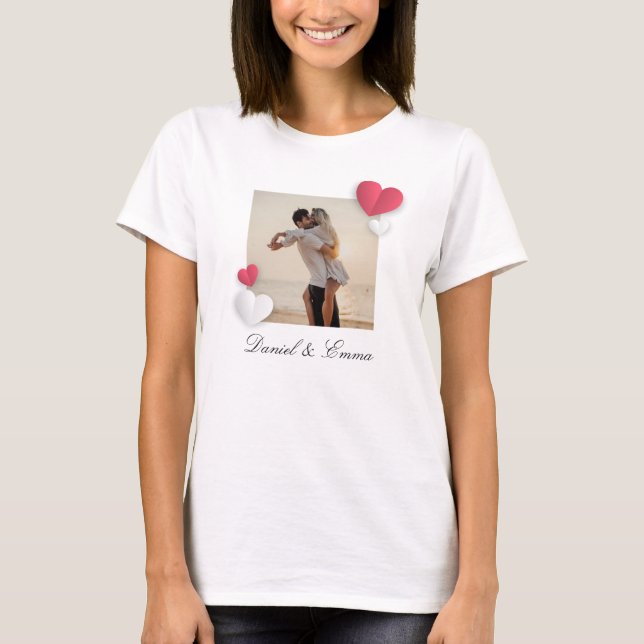 Custom Couples Photo Name Text Personalized T-Shirt (Front)