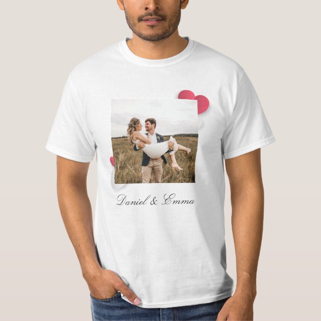 Custom Couples Photo Name Text Personalized T-Shirt (Front)