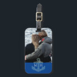 Custom Couples Photo Nautical Anchor Initials Luggage Tag<br><div class="desc">Custom photo luggage tag with stripey anchor on blue to personalise with your initials.</div>