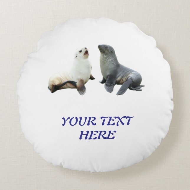 Custom Couples Photo Text T-Shirt Template Round Pillow (Front)