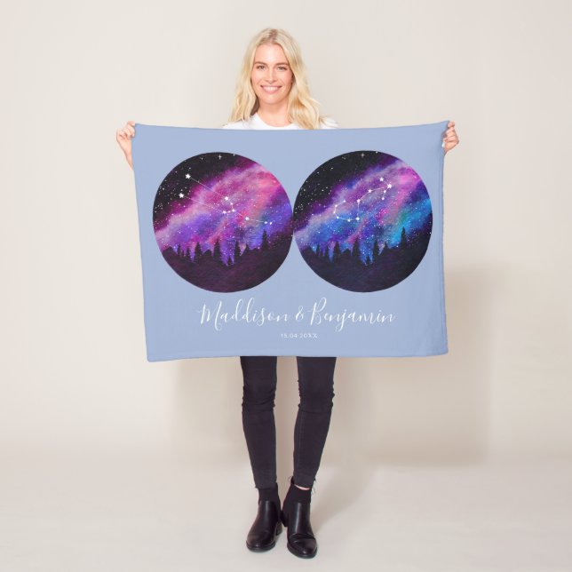 Custom Couples Zodiac Gifts Any Horoscope Fleece Blanket (In Situ)