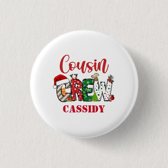 Custom Cousin Crew Christmas Doodle 1 Inch Round Button (Front)