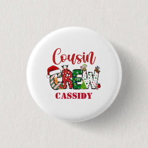 Custom Cousin Crew Christmas Doodle 1 Inch Round Button