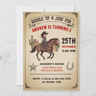 Custom Cowboy Country Wild West Birthday party Invitation
