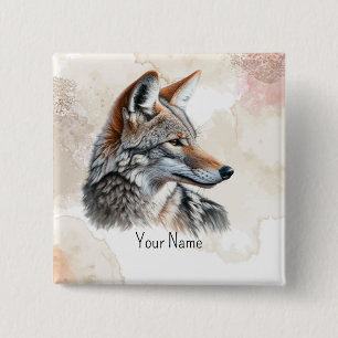 Custom Coyote Country Cottagecore Rustic Print 2 Inch Square Button