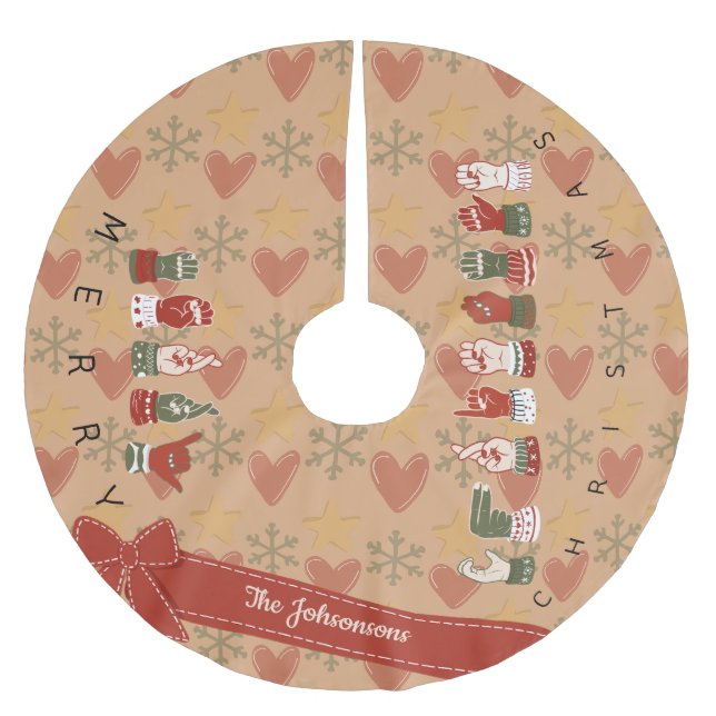 Custom Cozy ASL Merry Christmas Brushed Polyester Tree Skirt (Front)