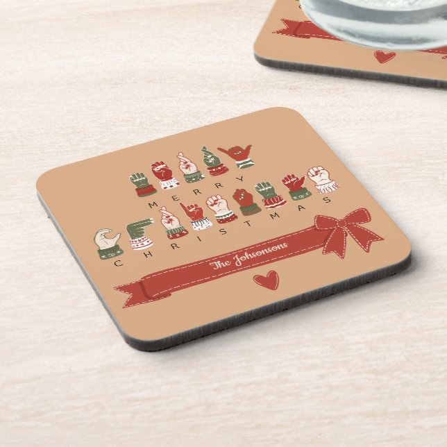 Custom Cozy ASL Merry Christmas Coaster (Left Side)