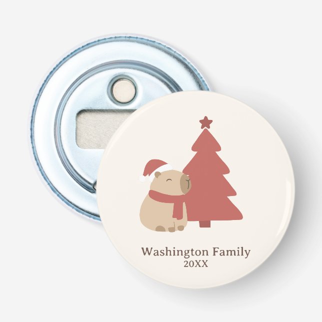 Custom Cozy Capybara Christmas Bottle Opener (Front)