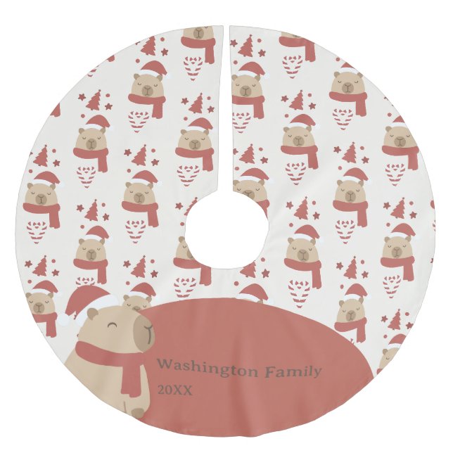 Custom Cozy Capybara Christmas Brushed Polyester Tree Skirt (Front)