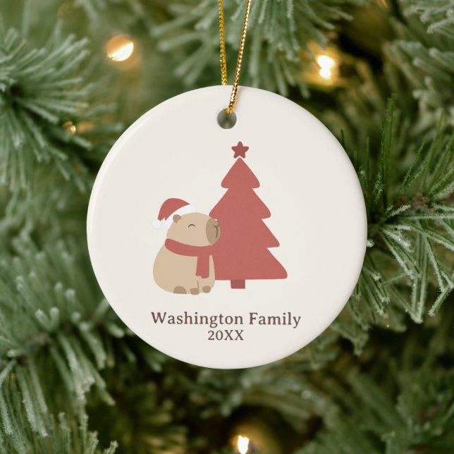Custom Cozy Capybara Christmas Ceramic Ornament (Tree)