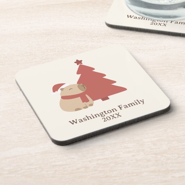 Custom Cozy Capybara Christmas Coaster (Left Side)