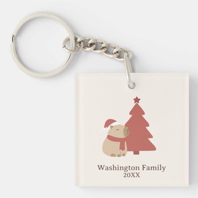 Custom Cozy Capybara Christmas Keychain (Front)