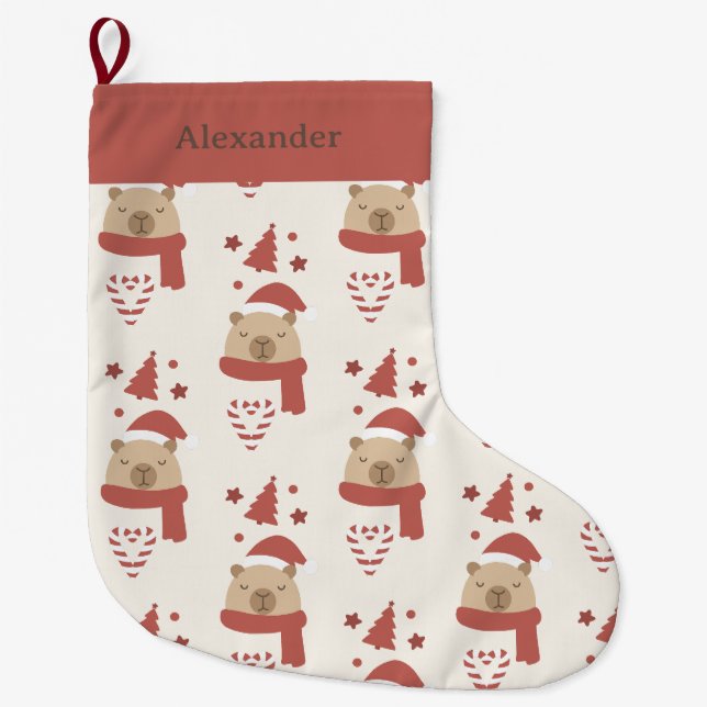 Custom Cozy Capybara Christmas Large Christmas Stocking (Front)