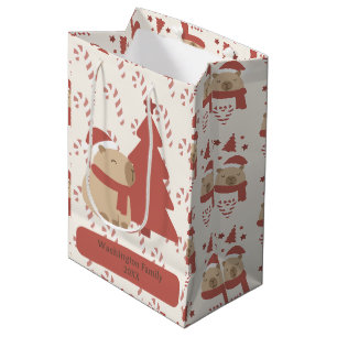 Custom Cozy Capybara Christmas Medium Gift Bag