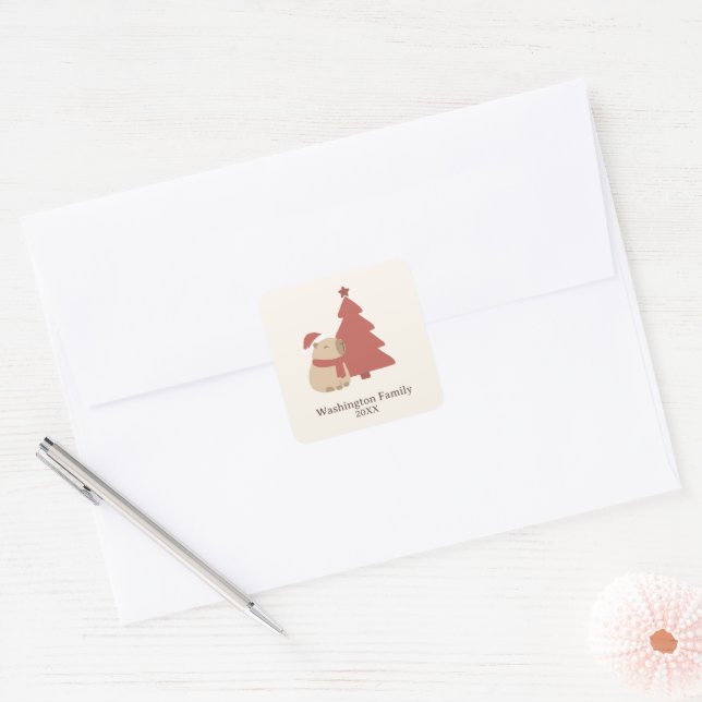 Custom Cozy Capybara Christmas Square Sticker (Envelope)