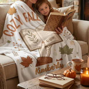 Custom Cozy Fall Days Personalized autumn reading Fleece Blanket