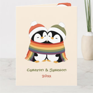 Custom Cozy Pride Penguins Christmas Card