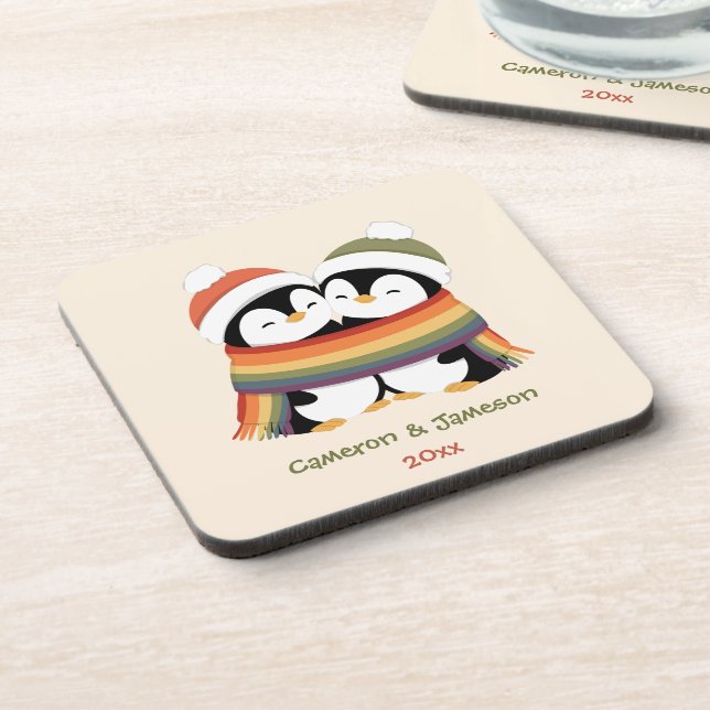 Custom Cozy Pride Penguins Christmas Coaster (Left Side)