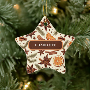Custom Cozy Spice Pattern – Name Ceramic Ornament