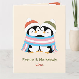 Custom Cozy Trans Penguins Christmas Card