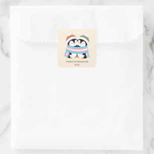 Custom Cozy Trans Penguins Christmas Square Sticker