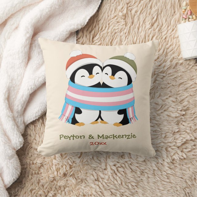 Custom Cozy Trans Penguins Christmas Throw Pillow (Blanket)