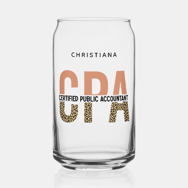 Custom CPA Certified Public Accountant Leopard Can Glass (Front)