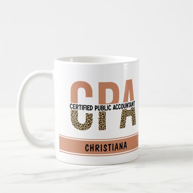 Custom CPA Certified Public Accountant Leopard Coffee Mug (Left)
