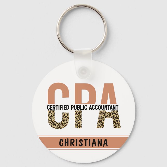 Custom CPA Certified Public Accountant Leopard  Keychain (Front)