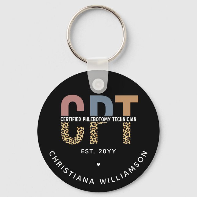 Custom CPT Certified Phlebotomy Technician Gifts Keychain (Front)