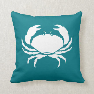 Custom CRAB WHITE on dark aqua teal blue Throw Pillow