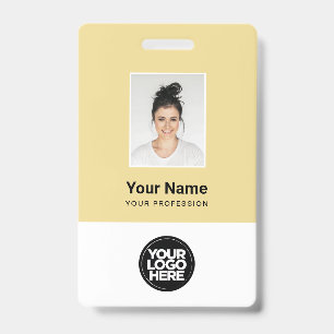 Custom Cream Employee Photo, Bar Code, Logo, Name Badge